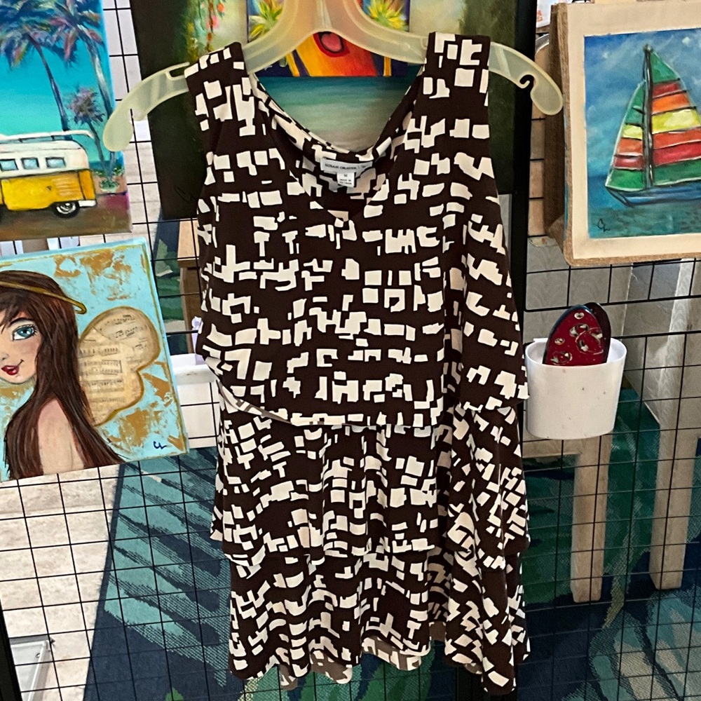 Susan Graver Brown and White Abstract Print Dress